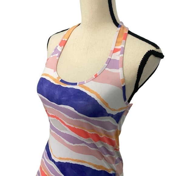Lululemon Cool Racerback Beacher Stripe White Iris Flower Orange Purple Sz 2/4 - Picture 5 of 11